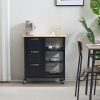 76*37*84cm Three Drawers Three Layers Bronze Color Handle Rubber Wood Log Color Table Top Black Spray Paint Dining Car