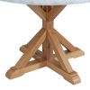 TREXM 5-Piece Farmhouse Style Dining Table Set, Marble Sticker and Cross Bracket Pedestal Dining Table, and 4 Upholstered Chairs (White+Walnut)