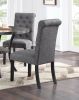 Modern Classic Dining Room Furniture Natural Wood Round Dining Table 4x Side Chairs Charcoal Fabric Tufted Roll Back Top Chair Nail heads Trim Storage