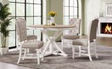 TREXM Functional Furniture Retro Style Dining Table Set with Extendable Table and 4 Upholstered Chairs for Dining Room and Living Room (Oak Natural Wo