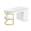 60''Modern Executive Desk,White Curved Computer Desk with Gold Metal Legs,3-Drawers Home Office Desk,Writing Desk with 1 Storage Cabinet for Home Offi