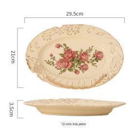 European-style Ceramic Tableware Household Rice Bowl Soup Bowl Bowl Dish & Plate Fruit Plate Dim Sum Plate (Option: Rose Beige Fish Dish)