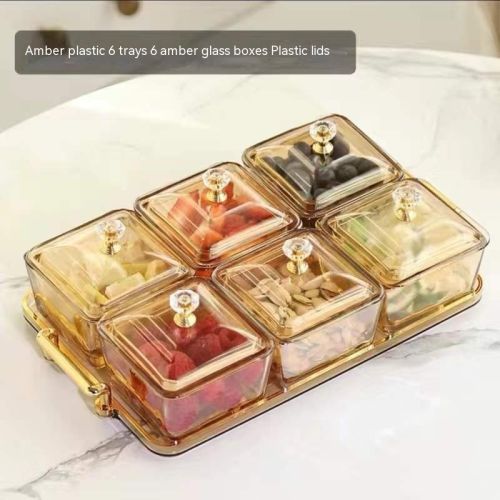 Dried Fruit Tray Living Room Home Glass Fruit Snack Dish Grid Candy Plate