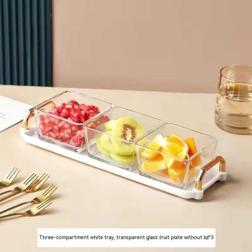 Dried Fruit Tray Living Room Home Glass Fruit Snack Dish Grid Candy Plate