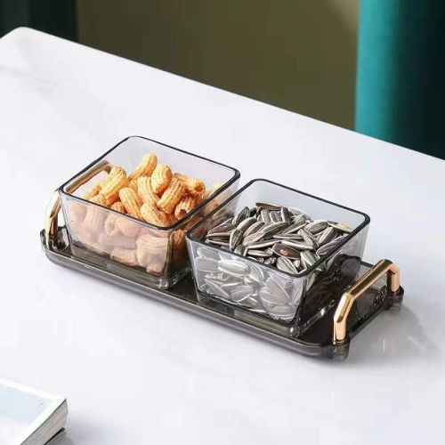 Dried Fruit Tray Living Room Home Glass Fruit Snack Dish Grid Candy Plate
