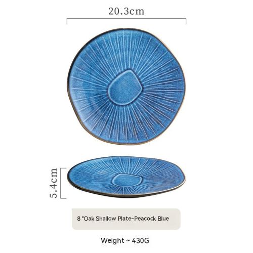 Retro Western Food Household Ceramic Oak Shallow Plate Restaurant