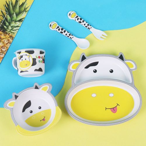 Bamboo Fiber Children's Tableware Set Cartoon Solid Food Bowl