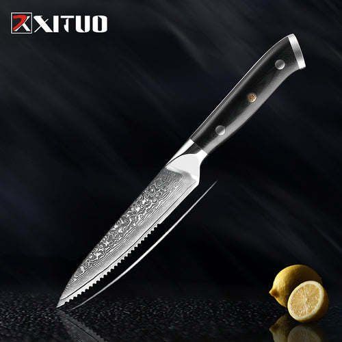 XITUO Damascus steel steak knife g10 handle knife set home dinner