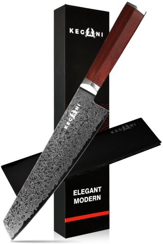 Kegani 8 Inch Japanese Kiritsuke Chef Knife - Japanese 73 Layers VG-10 Damascus Knife - Rosewood FullTang Handle Natural Texture Japanese Knife Sushi